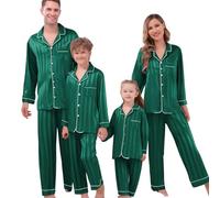 Ensemble de Pyjamas Noël Famille Pyjamas à Deux Pièces Set Barboteuse avec Plaid Imprimé Wapiti Tenue Vêtements de Nuit Toute la Famille, Family Christmas Pajamas deguisement de Pere Noel (A1 Green,L)