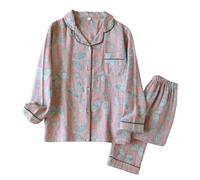 Ensemble de pyjamas pour femme en 2 pièces - Vêtements de nuit brodés floraux vintage col V boutonné et pantalon, tenue d’intérieur ample et décontractée en mousseline de coton doux pour des nuits de