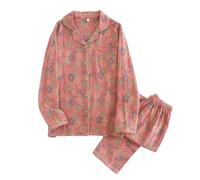 Ensemble de pyjamas pour femme en 2 pièces - Vêtements de nuit brodés floraux vintage col V boutonné et pantalon, tenue d’intérieur ample et décontractée en mousseline de coton douce pour des nuits de