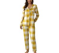 Ensemble de pyjamas pour femme en satin long, chemise de nuit élégante à manches longues - Pyjamas d'automne et d'hiver - Pantalon de pyjama long - Ensemble à deux pièces avec boutons - Robe de nuit
