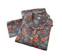 Ensemble de pyjamas pour femmes en 2 pièces - Vêtements de nuit brodés floraux vintage col V boutonné et pantalon, tenue d'intérieur ample et décontractée en mousseline de coton doux pour des nuits de