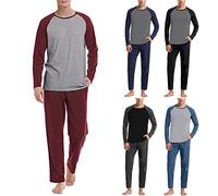 Ensemble de pyjamas pour homme 2 pièces - Ensemble de pyjamas pour homme à manches longues - Confortable et léger - Pyjamas pour la maison - Haut patchwork - Pantalon avec taille élastiquée et poches