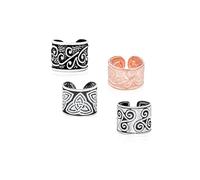 Ensemble De Quatre Boucles D'Oreilles Manchette Unisexes Style Tribal Balinais Nœud Celtique Boho Vigne Tourbillonnante Large 1 Pièce Pour Hélix Non Percé En Argent Sterling Plaqué Or Rose Oxydé Noir.