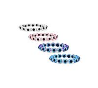 Ensemble de quatre bracelets extensibles en perles de verre œil turc translucide bleu foncé violet rose translucide blanc pour femmes et adolescentes avec intercalaires en cristal rondelle.