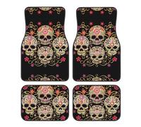 Ensemble de Quatre Tapis de Sol élégants et résistants, Motif tête de Mort pour Voiture, thème Universel Jour des Morts.