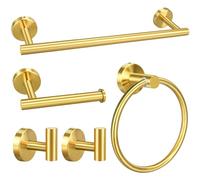 Ensemble de quincaillerie de salle de bain 5 pièces, doré brossé, y compris des barres porte-serviettes de 40,6 cm, des supports de papier toilette, des anneaux de serviette, des crochets pour