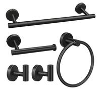 Ensemble de quincaillerie de Salle de Bain 5 pièces, Noir Mat, Comprenant des Barres Porte-Serviettes de 40,6 cm, des Supports de Papier Toilette, des Anneaux de Serviette, des Crochets pour Peignoir