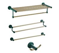 Ensemble de quincaillerie de salle de bain en laiton massif 4 pièces avec barre porte-serviettes et crochet pour peignoir, accessoires muraux en élégante finition verte dorée pour salle de bain