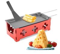 Ensemble de raclette au fromage portable, plaque de cuisson rouge petite spatule pelle tourneur, plateau de cuisson antiadhésif pour raclette au fromage, Candlelight fromage fondeur poêle (Rouge)