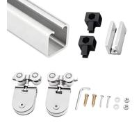 Ensemble de rails coulissants en alliage d'alumini Kit de remplacement rail porte coulissante en verre aluminium, rouleaux à 4 roues multicolores, plusieurs tailles(Silver,140in/356cm)