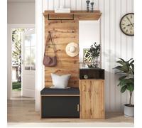 Ensemble de rangement, armoire avec 4 patères, un miroir,un meuble à chaussures, un porte-manteau mural, une étagère, banc d'entrée