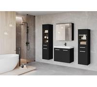 Ensemble de rangement de salle de bain moderne MARIT 2 4 pièces avec meuble sous évier, miroir et armoire murale, finition graphite noire élégante avec éclairage LED