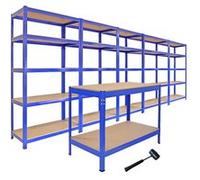 Ensemble de Rangement Garage - 5 T-Rax 75cm & 1 établi Q-Rax 120cm - Capacité Bleu