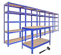 Ensemble de Rangement Garage - 5 T-Rax 75cm & 1 établi Q-Rax 120cm - Capacité Totale de 4150Kg - Assemblage Facile sans Boulons - MDF Ultra Épais - Garage Atelier DIY [Maillet Gratuit]
