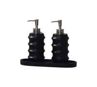 Ensemble de rangements pour Salle de Bain Distributeur de Savon Liquide en Pierre, élégant Distributeur for Les Mains for Salle Bain Décoration d'appartement(Black Set-2)
