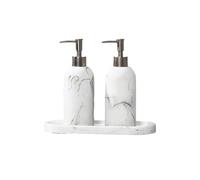 Ensemble de rangements pour Salle de Bain Distributeur de Savon Liquide en Pierre, élégant Distributeur for Les Mains for Salle Bain Décoration d'appartement(White Set-1)