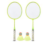 Ensemble de Raquettes de Badminton, Raquette de Badminton Junior, Jeu de Sports de Plein air avec 2 balles, Raquettes légères en Nylon et Alliage de Fer de 20,2 x 53,5 cm pour la (Jaune Fluo)