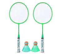 Ensemble de Raquettes de Badminton, Raquette de Badminton Junior, Jeu de Sports de Plein air avec 2 balles, Raquettes légères en Nylon et Alliage de Fer de 20,2 x 53,5 cm pour la (Vert Fluo)