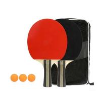 Ensemble de raquettes optimisé pour l'entraînement de tennis de table en début de stade : bois de peuplier, double couche de caoutchouc, poignée centrée sur la prise en main et protection des bords
