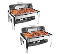 Ensemble de réchauds professionnels pour buffet 8 pintes - Réchauds professionnels avec bac à eau, bac à nourriture, réservoir à combustible et couvercle pour la restauration et les buffets roulants