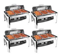 Ensemble de réchauds professionnels pour buffet 8 pintes - Réchauds professionnels avec bac à eau, bac à nourriture, réservoir à combustible et couvercle pour la restauration et les buffets roulants