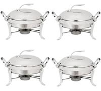 Ensemble De Réchauds Serveur De Buffet Rond en Acier Inoxydable Pleine Grandeur Traiteur Dîner De Mariage Chauffe-Plats avec Casseroles, Couvercle Et Porte-Carburant, Silver, 6 Pack