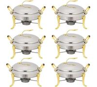 Ensemble De Réchauds Serveur De Buffet Rond en Acier Inoxydable Pleine Grandeur Traiteur Dîner De Mariage Chauffe-Plats avec Casseroles, Couvercle Et Porte-Carburant, Gold, 6 Pack