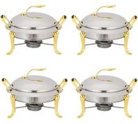 Ensemble De Réchauds Serveur De Buffet Rond en Acier Inoxydable Pleine Grandeur Traiteur Dîner De Mariage Chauffe-Plats avec Casseroles, Couvercle Et Porte-Carburant, Gold, 4 Pack