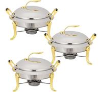Ensemble De Réchauds Serveur De Buffet Rond en Acier Inoxydable Pleine Grandeur Traiteur Dîner De Mariage Chauffe-Plats avec Casseroles, Couvercle Et Porte-Carburant, Gold, 3 Pack