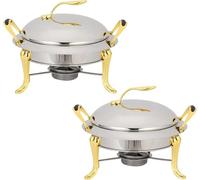Ensemble De Réchauds Serveur De Buffet Rond en Acier Inoxydable Pleine Grandeur Traiteur Dîner De Mariage Chauffe-Plats avec Casseroles, Couvercle Et Porte-Carburant, Gold, 2 Pack