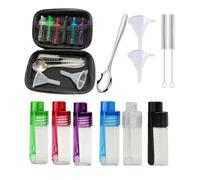 Ensemble De Récipients D'assaisonnement - 6 Pièces Portables Rechargeables Avec Cuillères | Mini Kit De Condiments De Camping Avec Entonnoir Et Étui | Bouteilles En Verre De 5,1 Cm + Sac De Rangemen