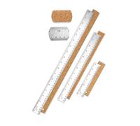Ensemble de règles en acier inoxydable et en bois avec bords en acier inoxydable de 6 pouces, 12 pouces, 18 pouces, 3 tailles pour étudiants et artistes Règle en bois de précision