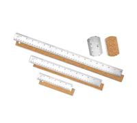 Ensemble de règles en acier inoxydable et en bois avec bords en acier inoxydable de 6 pouces, 12 pouces, 18 pouces, 3 tailles pour étudiants et artistes Règle de mesure en bois