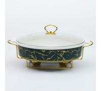 Ensemble de repas buffet, Chafing Dish ovale en céramique vert 1,2 L 1,8 L 2,5 L(2.5L)