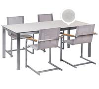 Ensemble de Repas de Jardin Blanc 4 Chaises Plateau de Verre Moderne Cosoleto