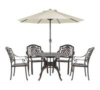 Ensemble de repas de jardin marron 4 places avec parasol et coussins beiges SALENTO (16 options)