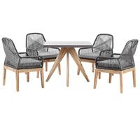 Ensemble de Repas de Jardin pour 4 Personnes Table et 4 Chaises Plateau en Béton avec Pieds en Bois pour Extérieur au Style Scandinave Beliani