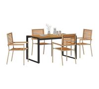 Ensemble De Repas De Jardin Vidaxl 5 Pièces Beige Poly Rattan Acacia, Chaises De Jardin Empilables Vidaxl Avec Coussins - Ensemble De 2 En Beige Poly Rotin
