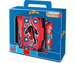 Ensemble de repas - STOR - Spider-man - Bouteille aluminium 400 ml - Ustensiles inclus - Sans BPA
