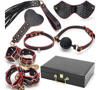 Ensemble De Retenue 7 Pièces - Kit BDSM De Bondage Sexuel avec Boîte, Jouets Sexuels Réglables pour Couple pour Hommes Femmes, Menottes, Bâillons À Billes-Black