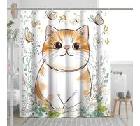 Ensemble de rideau de douche à poils courts de printemps avec crochets - Motif chats persans - 183 cm - Décoration de salle de bain - Motif imprimé animal domestique