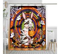 Ensemble de rideau de douche amusant pour Halloween, motif lapin et lapin, rideau de douche effrayant pour l'automne, accessoires de salle de bain effrayants, motif imprimé décoratif -62 x 72 cm