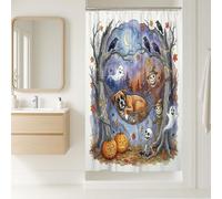 Ensemble de rideau de douche d'automne Halloween avec crochets, motif squelette fantôme effrayant, décoration de salle de bain, accessoires de bain effrayants en polyester 91,4 x 183 cm