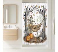 Ensemble de rideau de douche en polyester avec crochets, motif fantôme et squelette effrayant pour Halloween, 91,4 x 183 cm