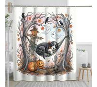 Ensemble de rideau de douche en polyester motif chien portugais pour Halloween, 183 x 183 cm, avec crochets, fantôme et squelette effrayant, accessoires de bain effrayants