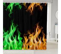 Ensemble de rideau de douche motif flamme 3D, rideau de salle de bain vert jaune feu, rideaux imperméables avec flammes brûlantes froides, décoration de salle de bain moderne noire avec 12 crochets