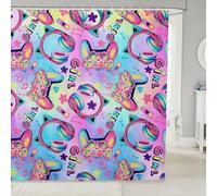 Ensemble de rideau de douche motif manette de jeu pour fille, rideau de salle de bain pour enfants, garçons, adolescents, tissus imperméables à l'aquarelle fluo, décoration de baignoire moderne