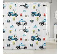 Ensemble de rideau de douche motif voiture de police, rideau de salle de bain pour enfants, adolescents, femmes, rideaux imperméables pour décoration de salle de bain avec 12 crochets, 183 x 198 cm (l