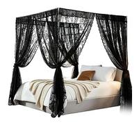 Ensemble de rideaux à baldaquin en dentelle pour grand lit, rideaux à baldaquin de lit noirs doux et romantiques, décoration de chambre à coucher, sans tringle, composé de 20 cm, 99,1 x 200,7 cm