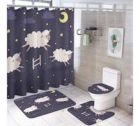 Ensemble de rideaux de douche 4 pièces motif moutons amusants et mignons, tapis antidérapants motif animaux de la galaxie et moutons, housse d'abattant de WC et tapis de bain, durables et imperméables